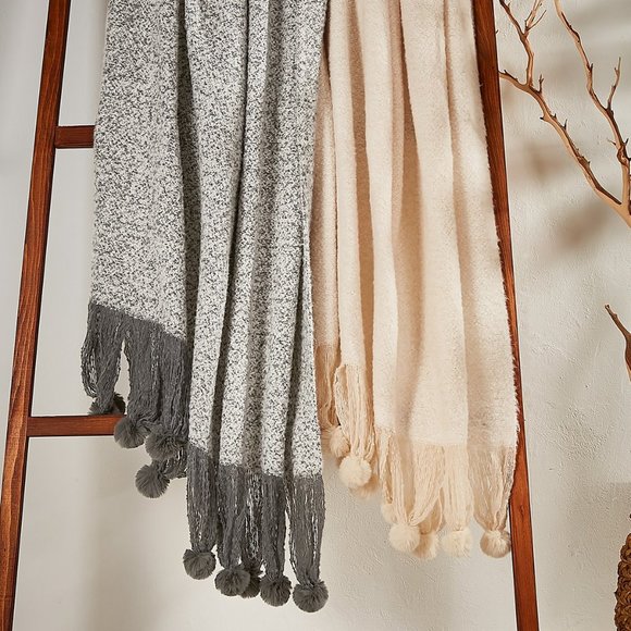 Soft Surroundings Bedding Soft Surroundings Pom Pom Afghan Throw